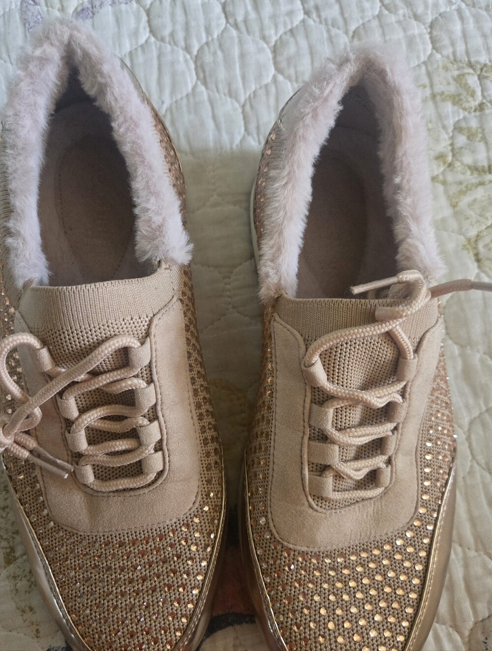 Kenneth Cole Rose Gold Sequin Faux Fur Lined Sneakers